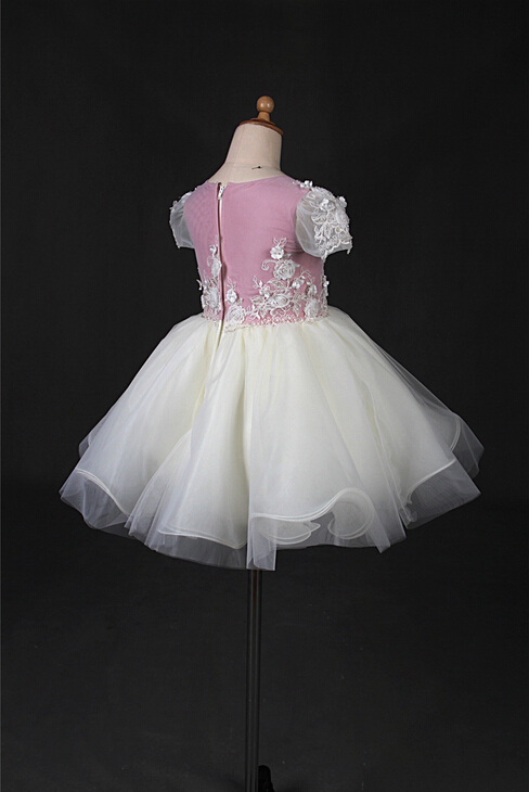 Organza Pink White Little Girl Wedding Dress Evening Gown Wt012