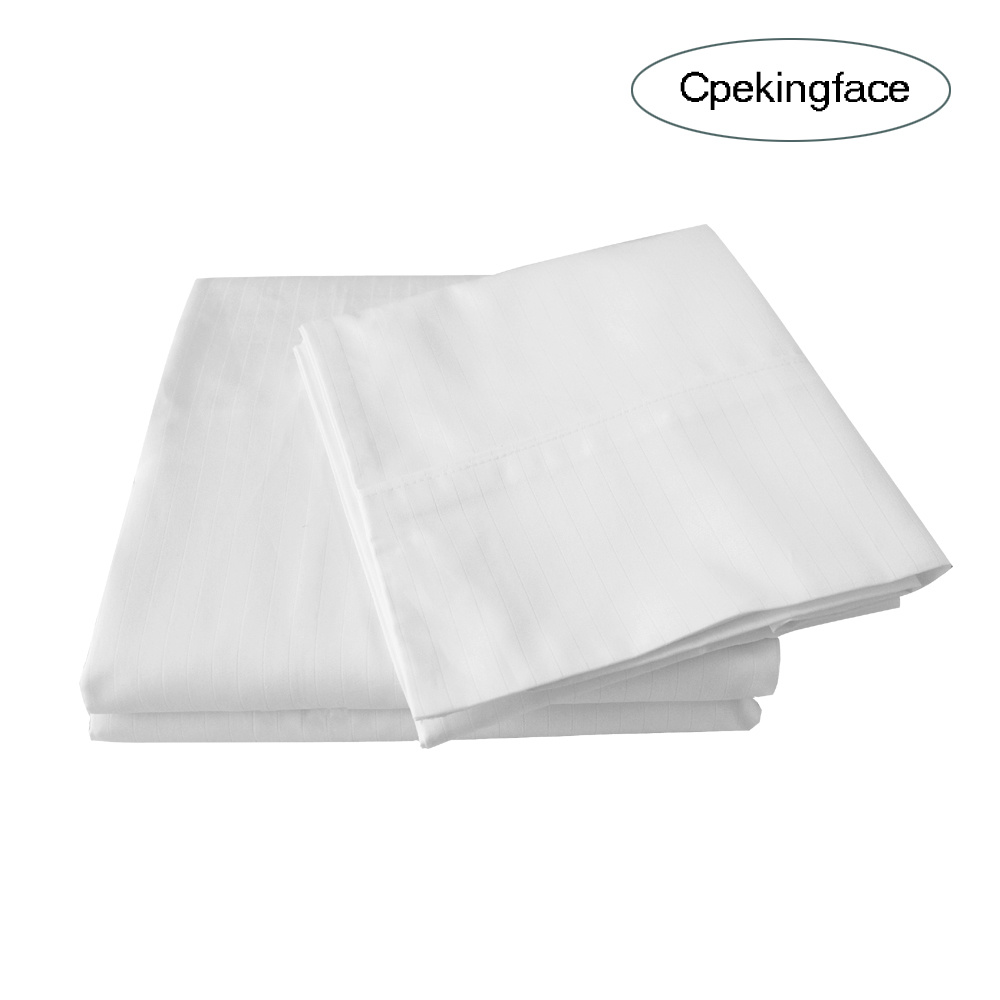 Cpekingface-Luxuriously Soft -100% Cotton 450tc 1cm Stripe (80sx80s 242X104X2) -Deep Pocket, Queen Size, 4 Pieces White Bed Sheet