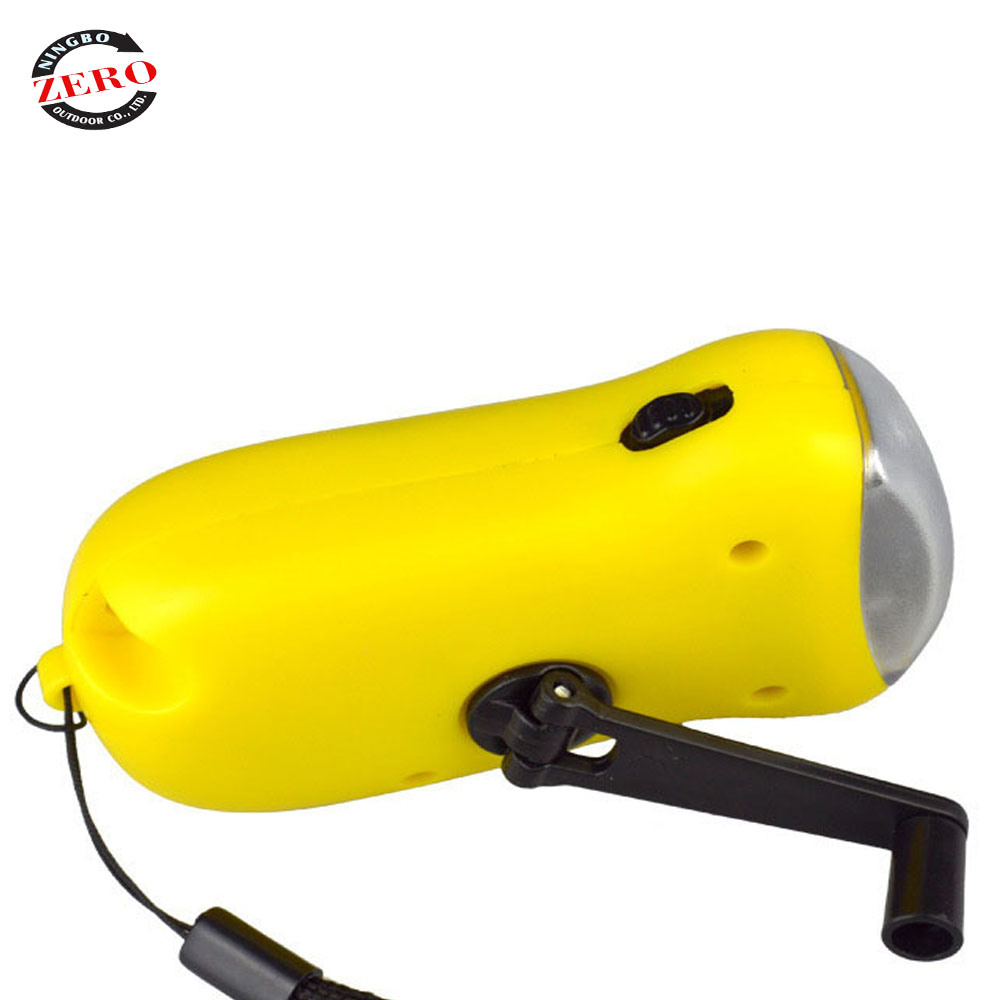 Plastic Small Dynamo Solar Power Rechargeable LED Flashlight with Hand Crank for Outdoor