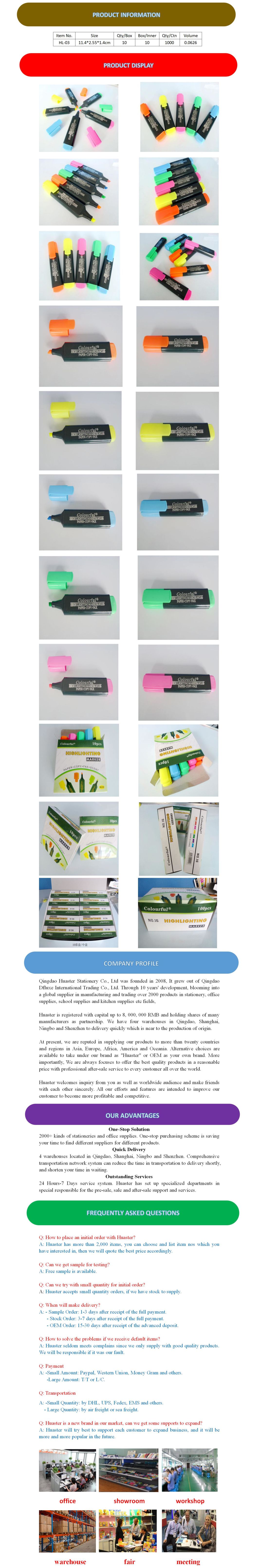 Hot Sale Good Quality Office Stationery Student Kids Colorful Highlighter