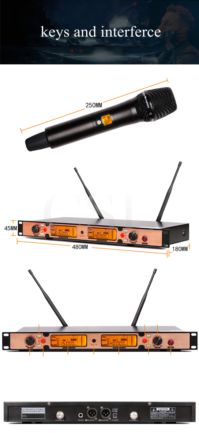 Golden UHF Dynamic Microphone 100m Wireless Receiver Range