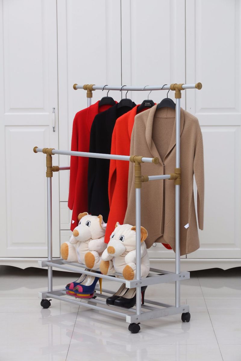 High Quality Double-Pole/Rod Telescopic Clothes Hanger with Wheels for Drying Clothes