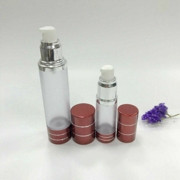 Red Aluminum Airless Pump Bottles Supplier Sliver Ring Clear Body 15ml 30ml 50ml