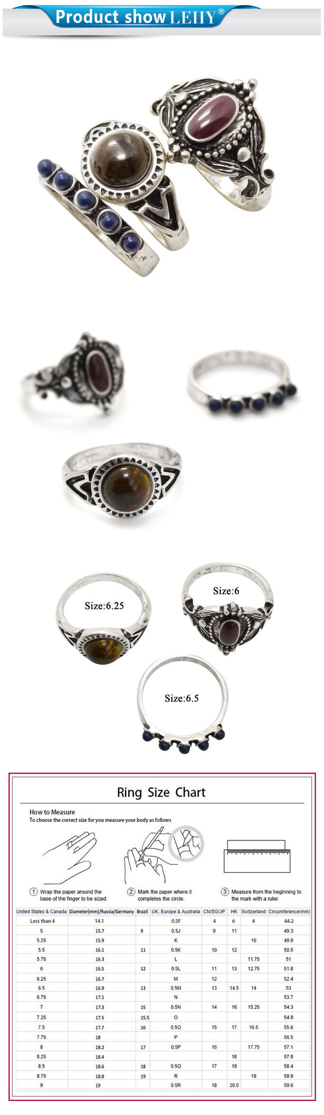 Retro Silver Plated Palace Natural Tiger's-Eye Stone Fashion Custom Rings