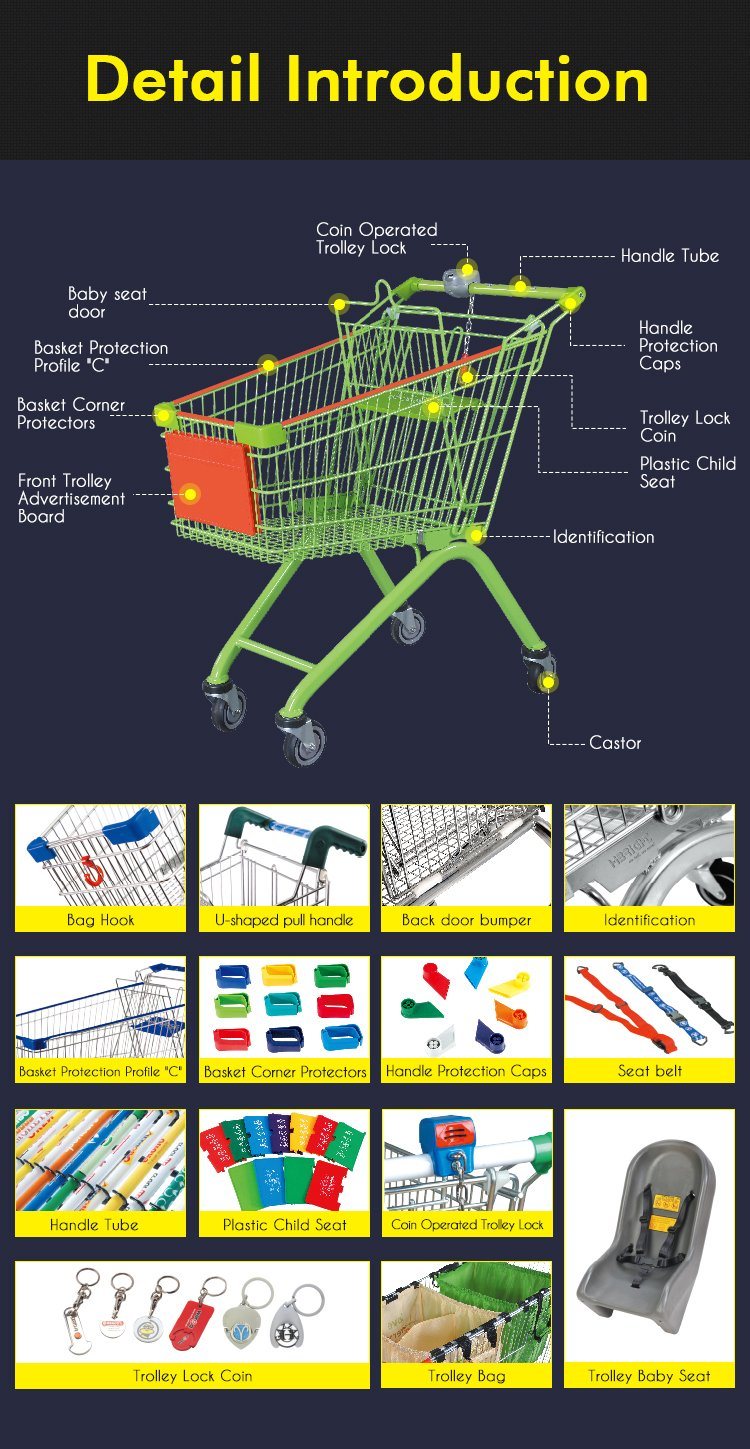 Galvanized Supermarket Shopping Carts with Baby Security Seat