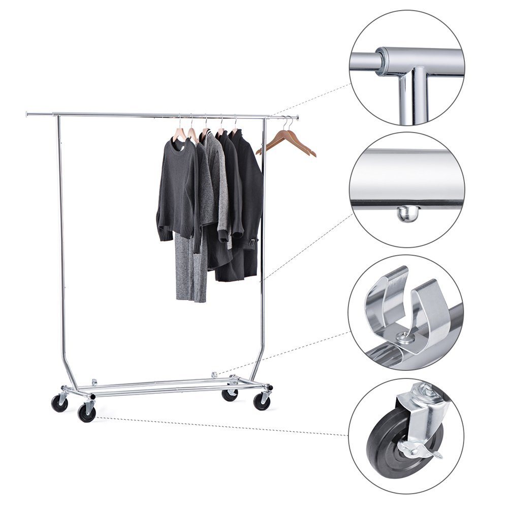 Movable Rolling Clothes Garment Rack with Wheels (GD001-3)