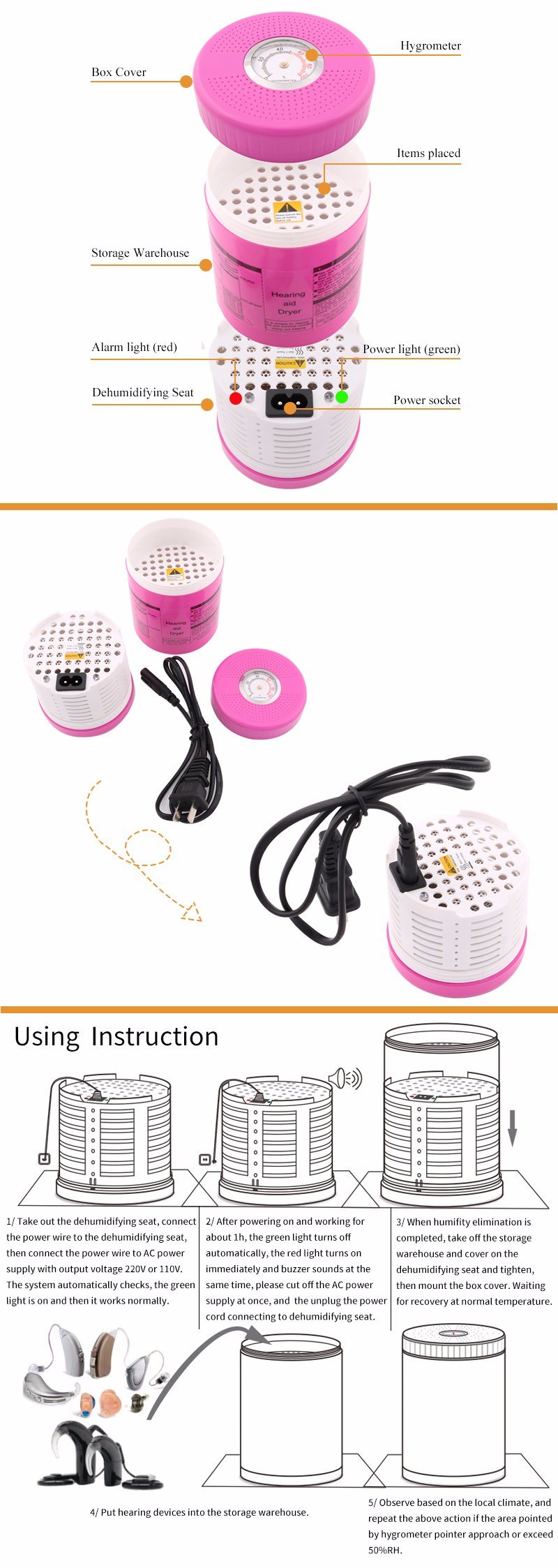 AC220V Electric Drying Case for Drying Hearing Aid Earmold Cochlear