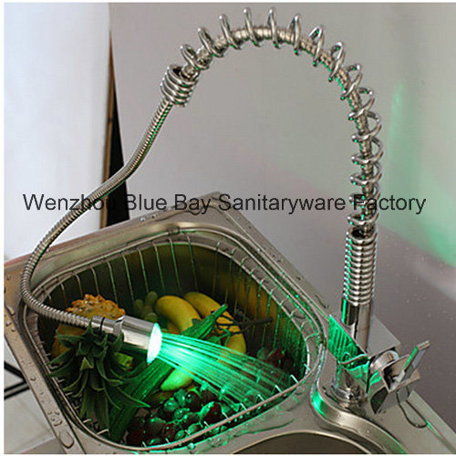 Hot and Cold Water LED Spring Pull out Kitchen Sink Faucet