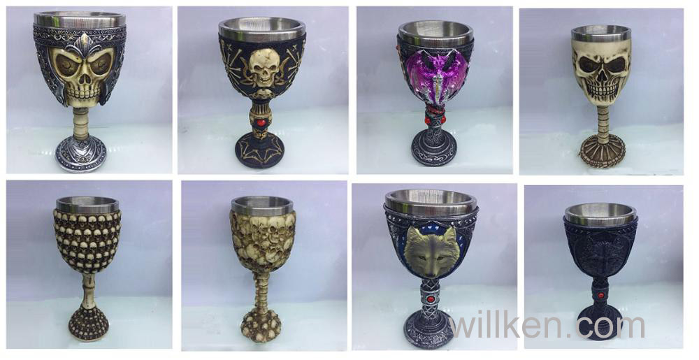 3D Skeleton Skull Drinking Mug Coffee Cup Mug Goblet Cup Double Wall Resin Stainless Steel for Halloween