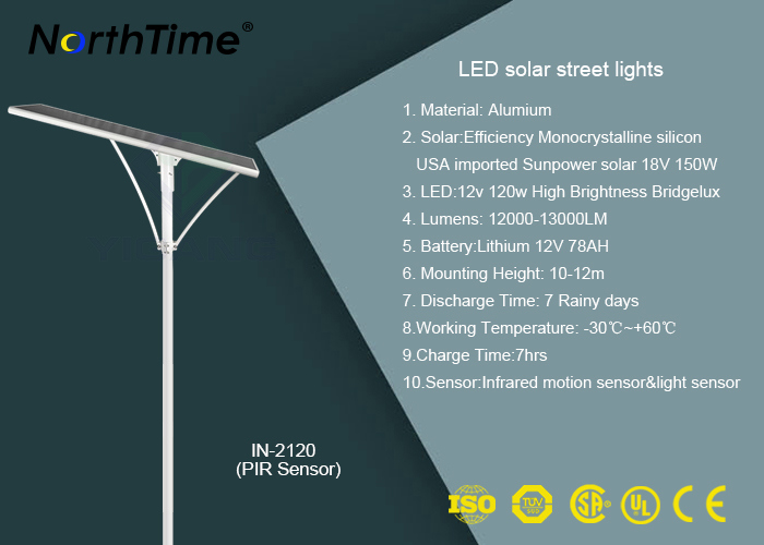 5 Year Warranty Outdoor Waterproof IP65 All in One Solar LED Street Light 120W