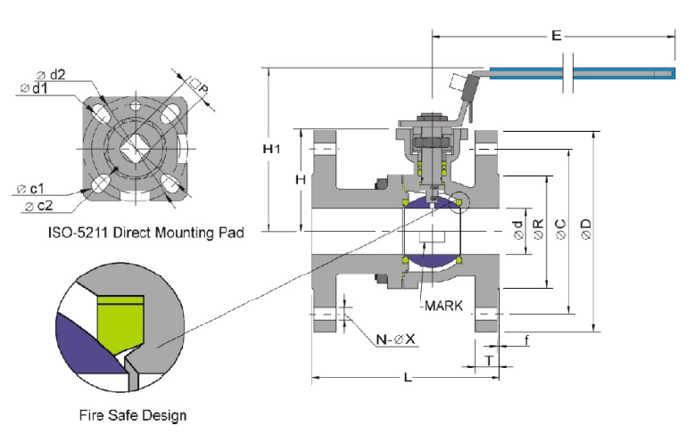 2PC Flange Ball Valve with Direct Mounting Pad ANSI 150lbs