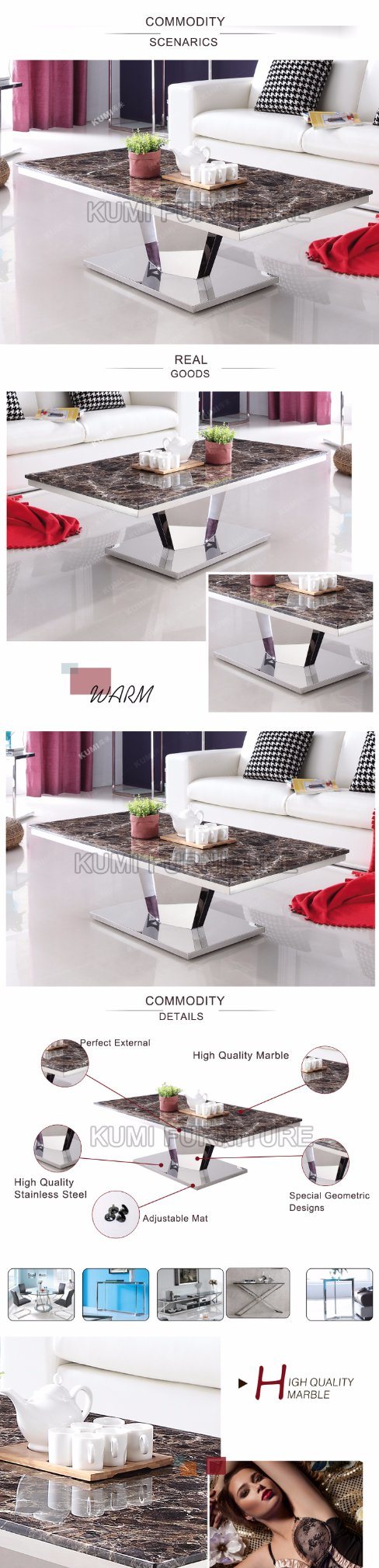 New Design Modern Metal Base Marble Coffee Table