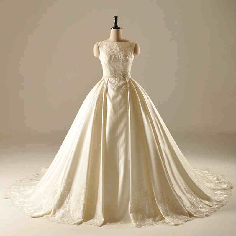 Saitn Sequin Ball Gown Bridal Wedding Dress