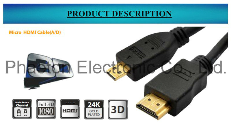 1080P Micro HDMI to HDMI Cable of AV Cable (pH6-1208)