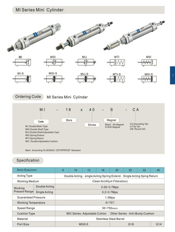 Mi Series Mini Pneumatic Air Cylinder