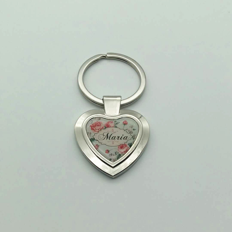 Custom Full Color Printed Epoxy Coated Heart Shape Metal Keychain