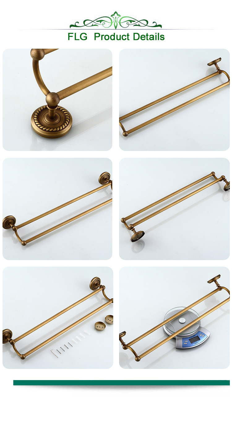 Flg Antique Bathroom Double Towel Bars with Solid Brass