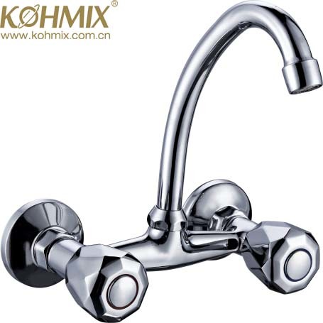 China Factory New Design Double Handle Wall Sink Faucet