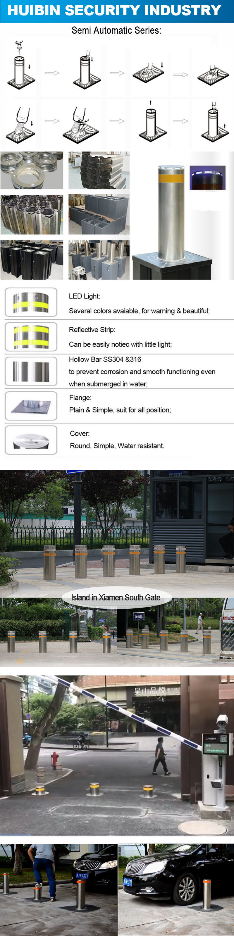 High Quality Fixed Bollard with Warning Sign