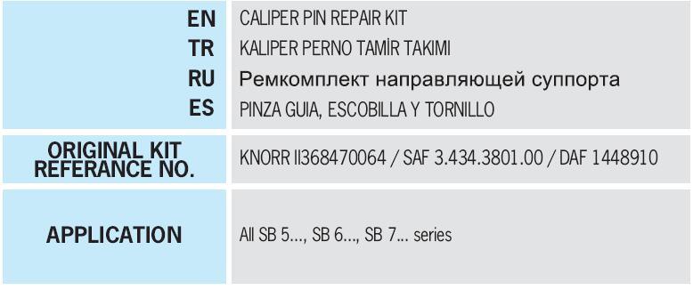 Heavy Truck Parts Disc Brake Caliper Rubber Bush&Guide Repair Kit for Knor