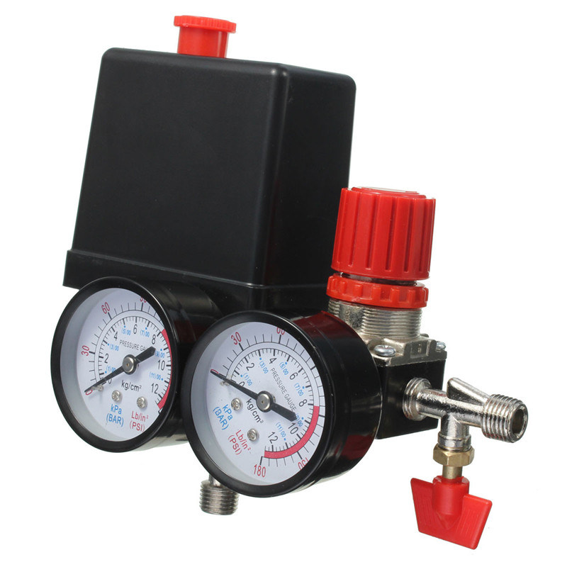 Air Compressor Pressure Valve Switch Manifold Relief Regulator Gauges 180psi 240V 45X75X80mm Popular