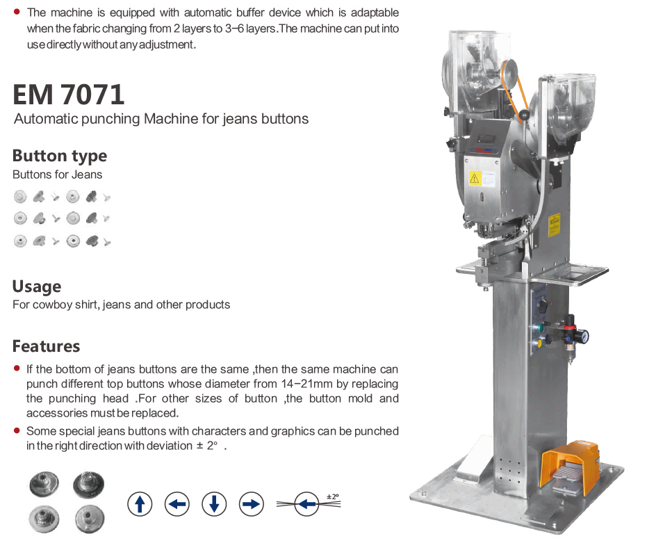 Em-7071; Automatic Punching Machine for Jeans Buttons Sewing Machine