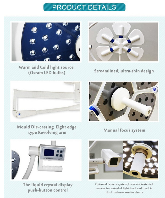 Single Head Medical Ceiling Shadowless Operating Lamps LED Surgical Lights for Sale