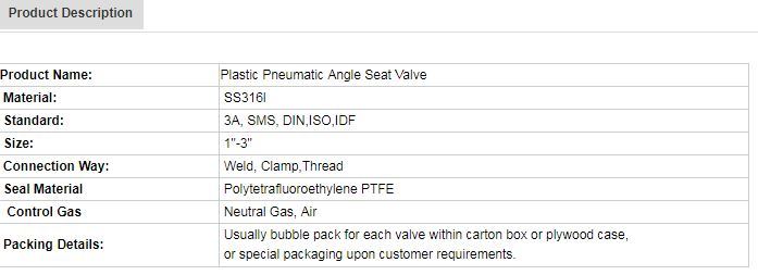 Clamp Plastic Pneumatic Angle Seat Valve