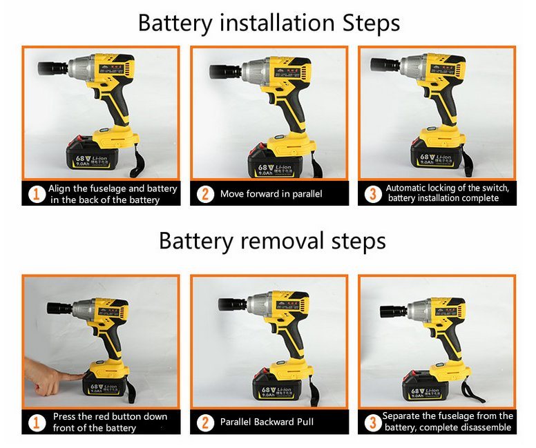 Rechargeable Electric Brushless Impact Cordless Wrench for Concrete and Steel