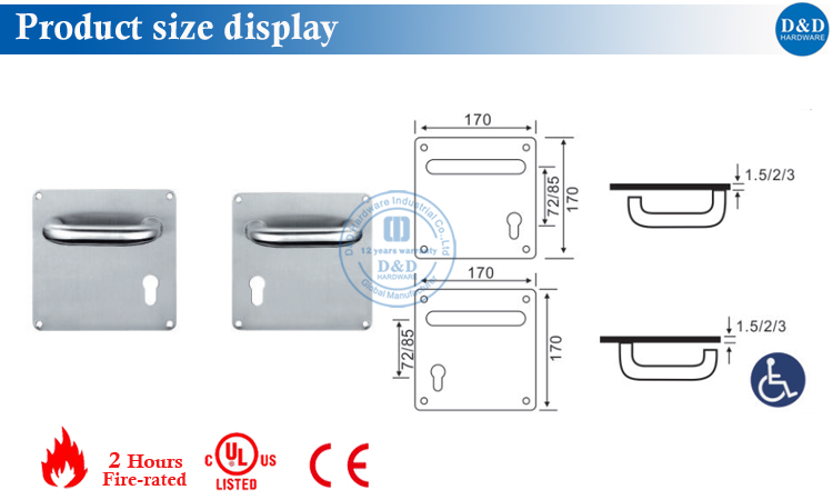 Door Hardware Lever Handle on Back Plate 170X170mm