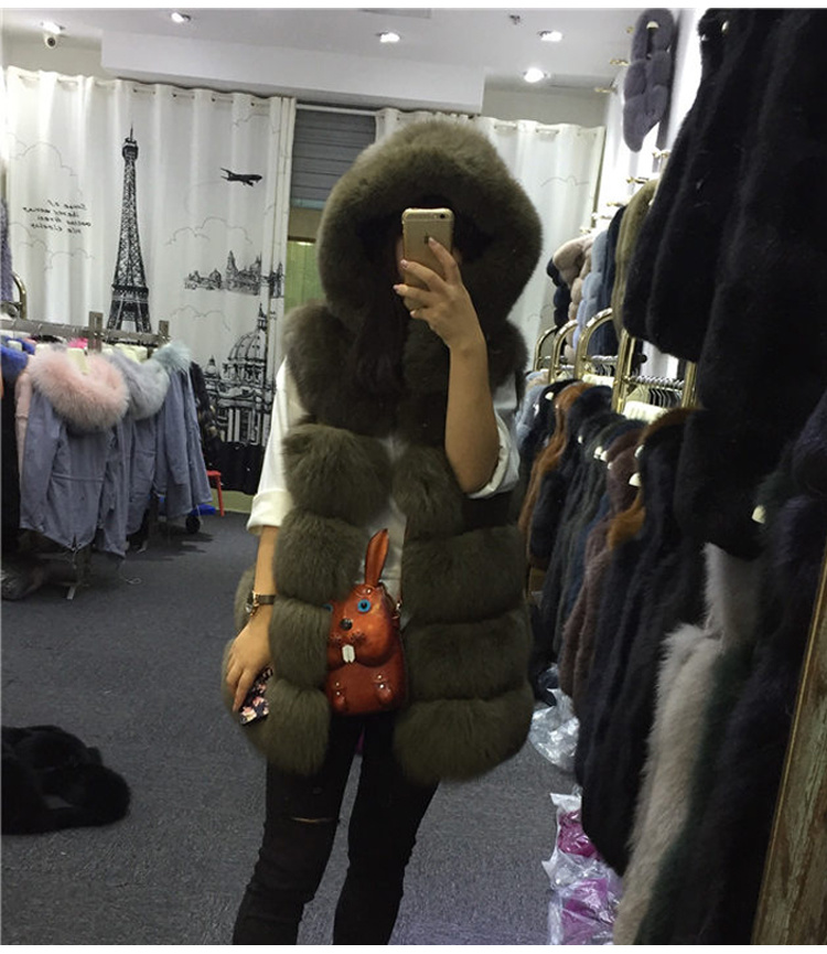 2018 Autumn Winter Fashion Faux Fur Hooded Vest Women Sleeveless Jacket Female Fake Fox Fur Sleeveless Winter Coat Casual Casaco