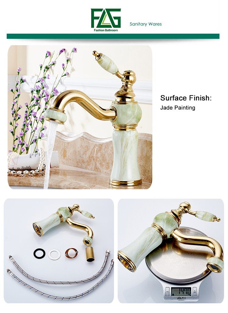 Flg Jade Painting Brass Bathroom Basin Faucet with Single Hole