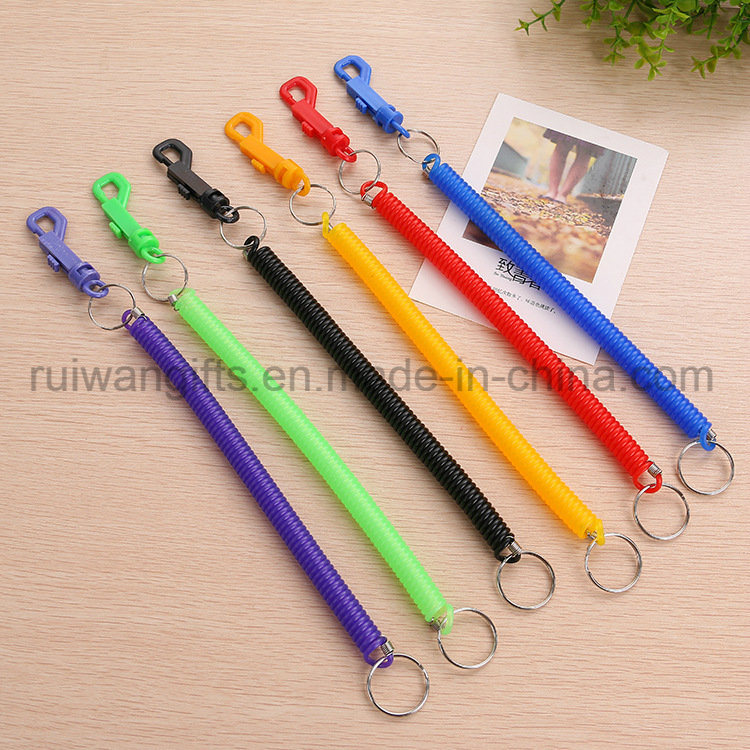 Promotion Plastic Bungee Cord Coil Keychain, Retractable Keychain, Spring Key Tag