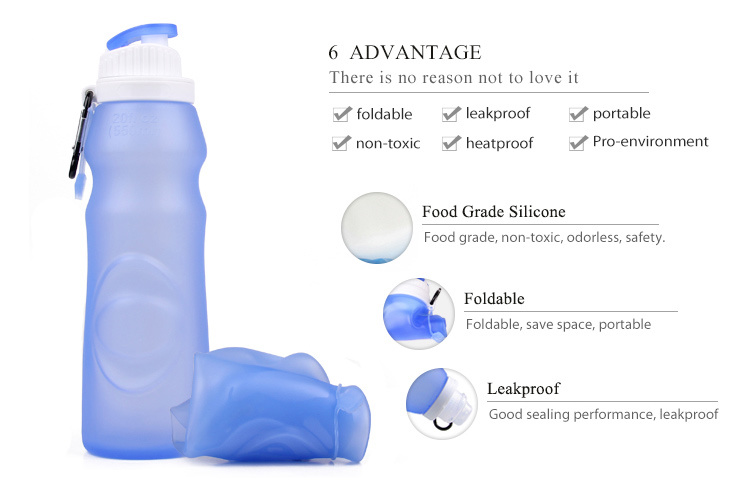 Eco Silicone Material Leakproof Foldable Outdoor Sport Collapsible Water Bottle