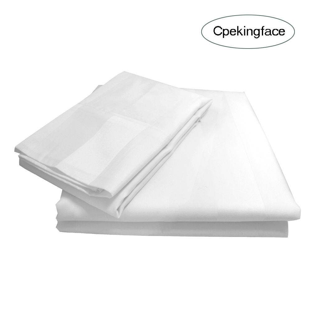 Cpekingface-Premium 5cm Striped 60sx120s 242X86X3 500tc - Queen Size, 4 Pieces White Checked Bed Sheet Set