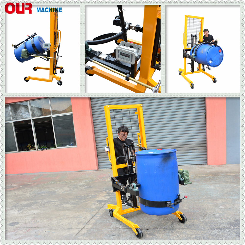 Manual Hydraulic Lifting and Tilting Oil Drum Trolley Pallet Truck with Weight Scale Da450-1