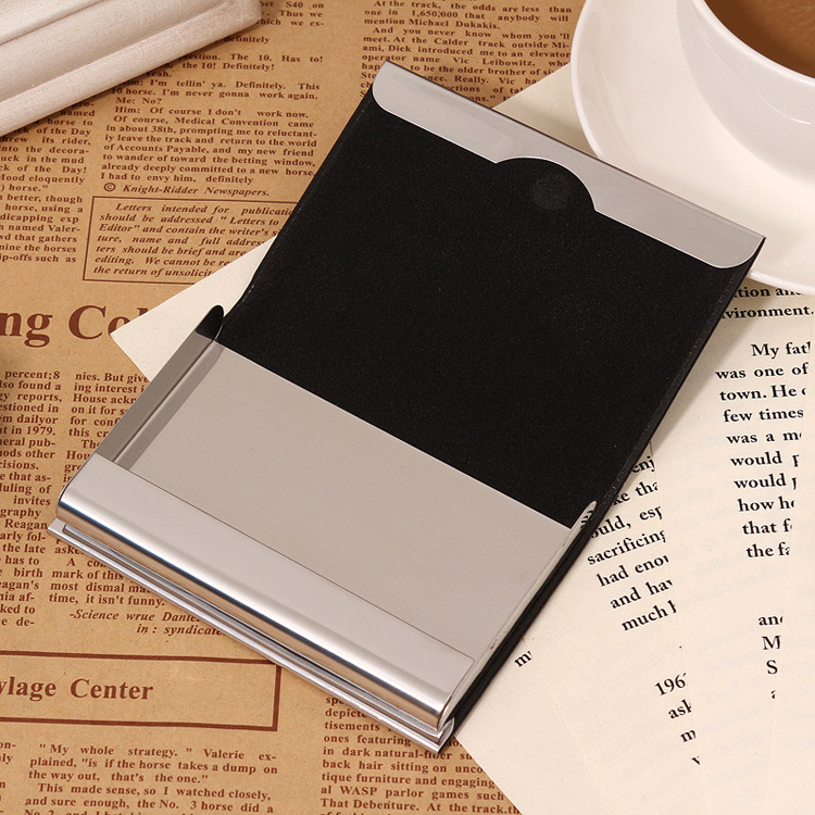 Customize Logo Stainless Steel PU Leather Business Name Card Holders