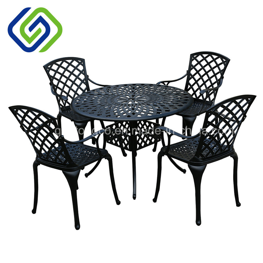 Quality Leisure Cast Aluminum Outdoor Furniture Round Table Dining Set in Black