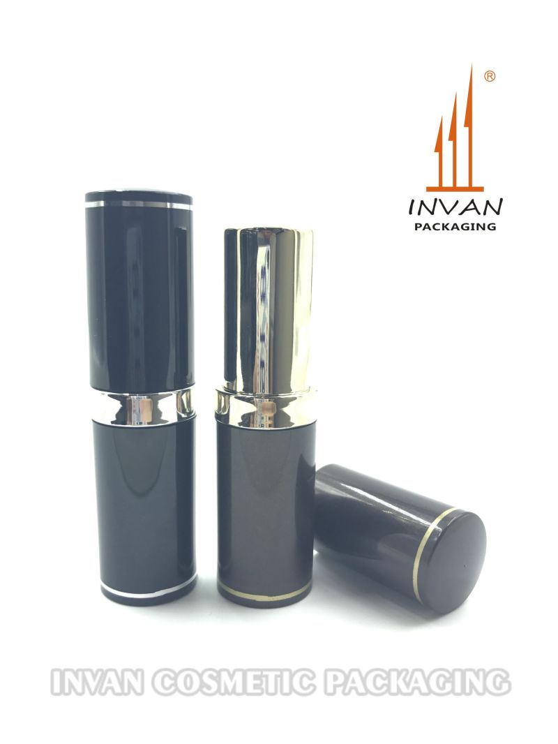 Luxury Gloss Black Round Cosmetic Containers Lipstick Tube for Makeup