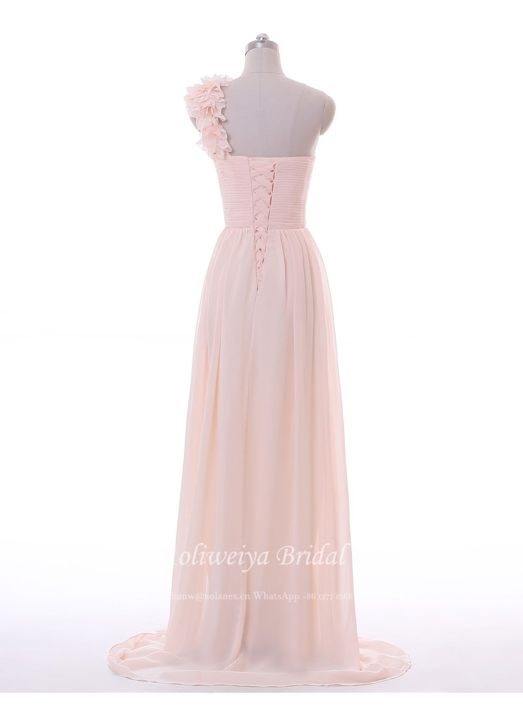 Aolanes Pale Pink One Shoulder Chiffon Wedding Evening Dress