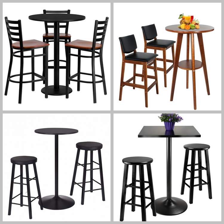 Simple Custom Pub Furniture Solid Wood Chairs Bar Table and Stools Set (HD1509)