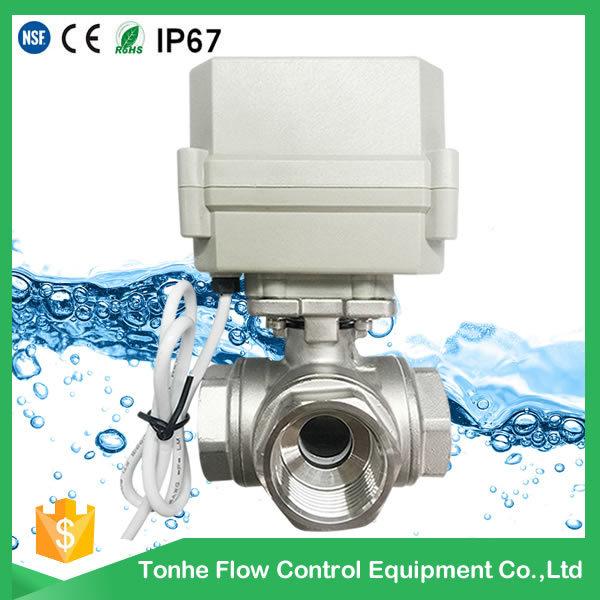 Three Way Electric Actuator Stainless Steel Valve Motorized Water Ball Valve (T20-S3-C)