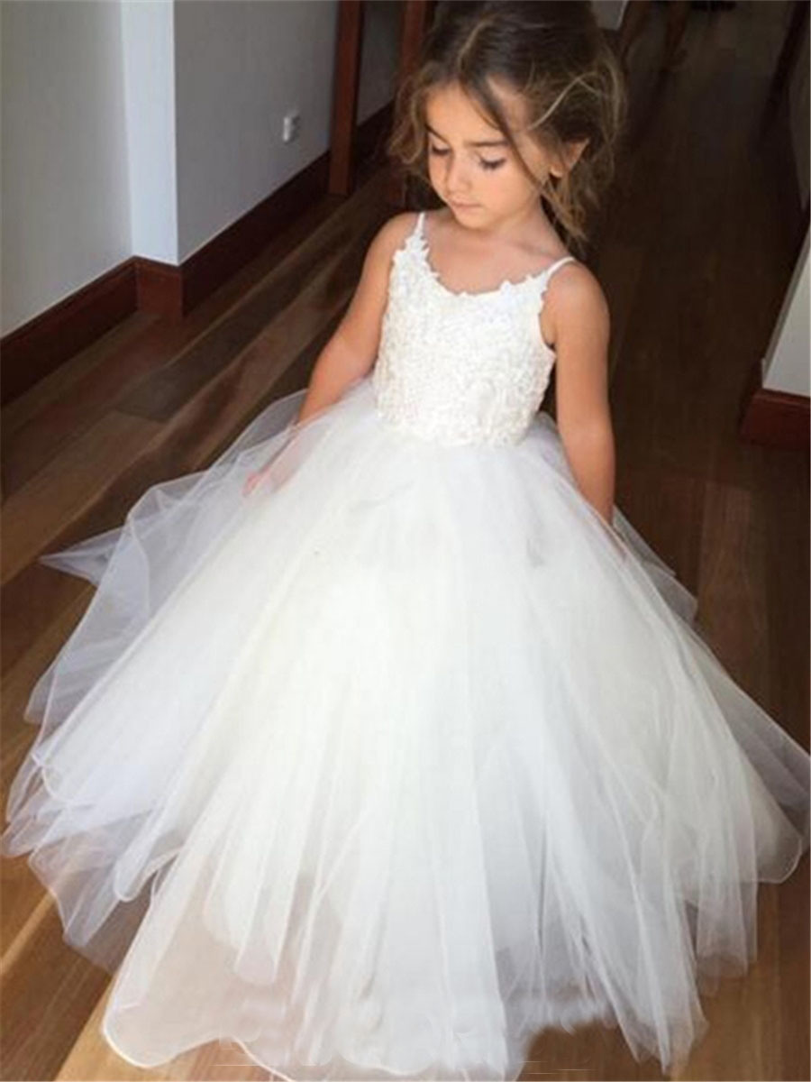 Customize Spaghetti Strap Princess Ball Gown Flower Girl Dress