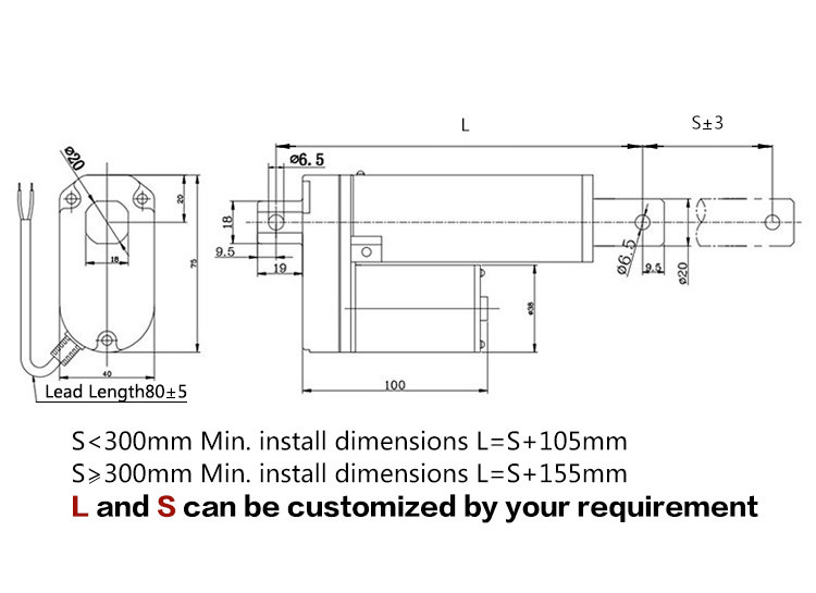 12V DC High Speed Linear Actuator with Low Noise for Massager Chair