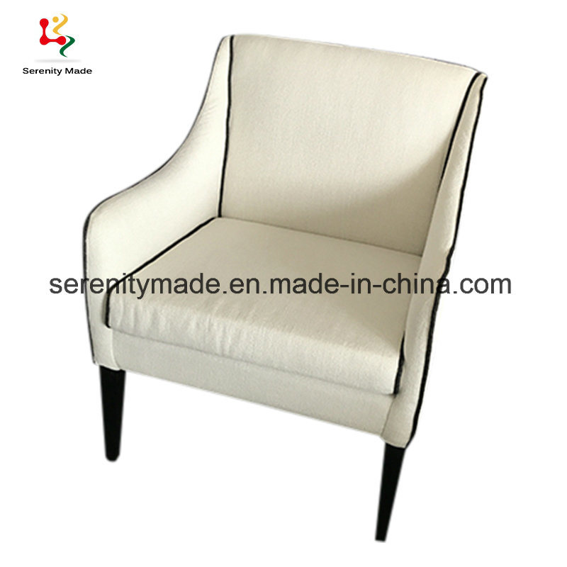 Oriental White Linen Fabric Custom Made Pipping Single Sofa Chair