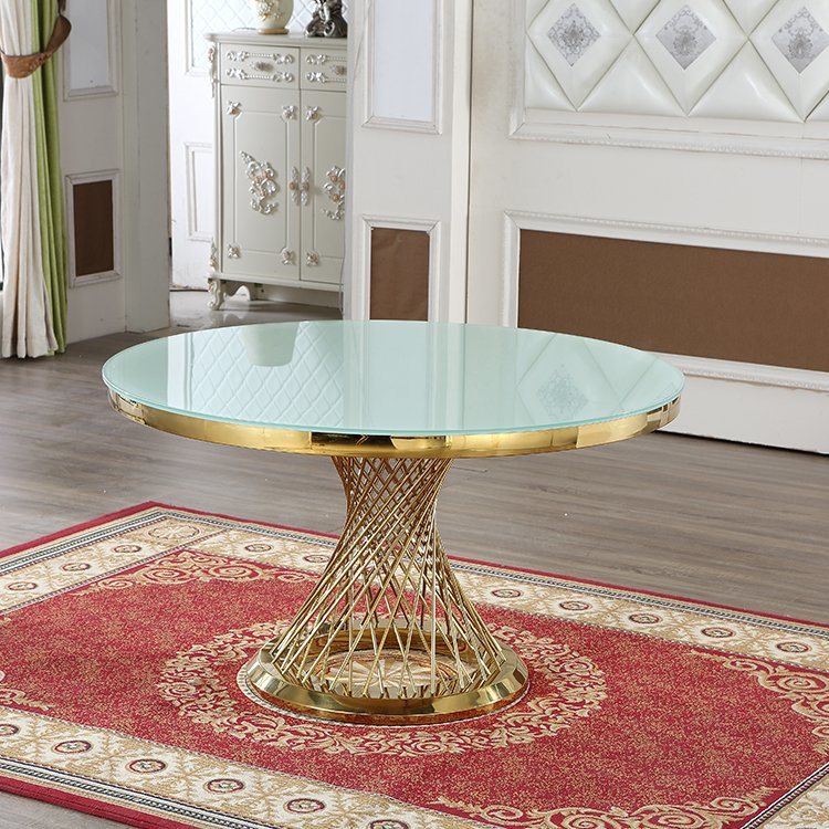 Living Room Glass Top Stainless Steel Round Dining Table