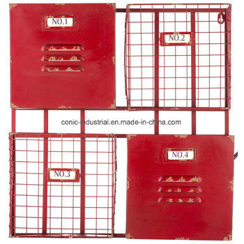 High Quality Red 4-Pocket Metal Wall Shelf Wire Rack