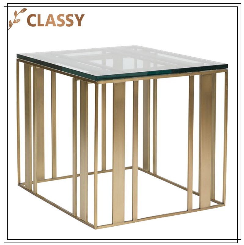 Transparent Glass Top Linetype Stainless Steel Frame Coffee Table