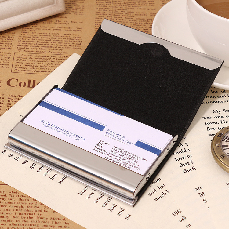 Customize Logo Stainless Steel PU Leather Business Name Card Case