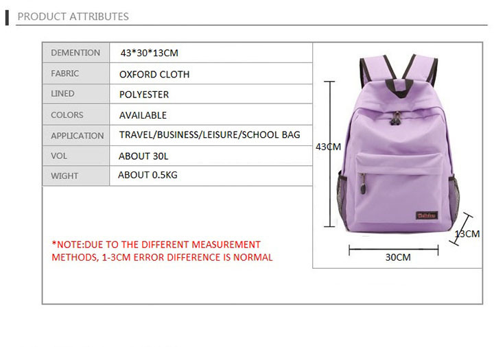 Pure Color High Quality Outdoor School Backpack Outdoor Hiking Backpack Ladies Fashion Bag